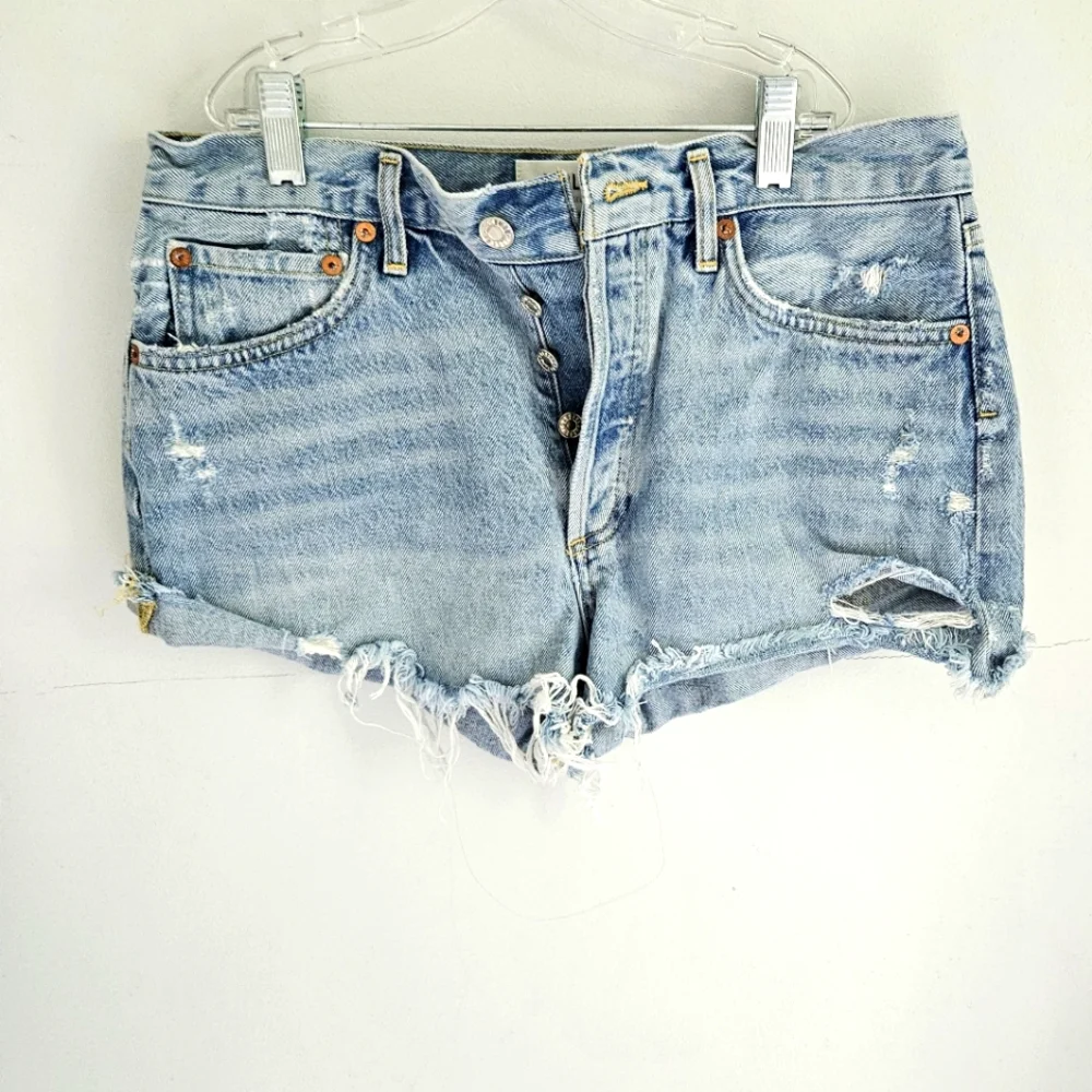 Agolde Light Blue Denim Jean Cut-off Shorts Distressed